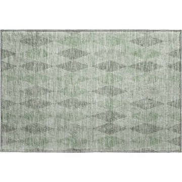 Dalyn Luxury The Reserve TR2 Fern Washable Area Rug with a geometric diamond pattern in aloe, green, muted sage, and charcoal.