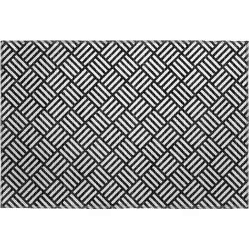 Dalyn Luxury The Reserve TR3 Black Washable Area Rug with a geometric basketweave pattern in black and off white.