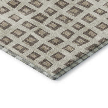 Close-up of Dalyn Luxury The Reserve TR4 Brown Washable Area Rug. Beige rug with dark brown geometric diamond pattern.
