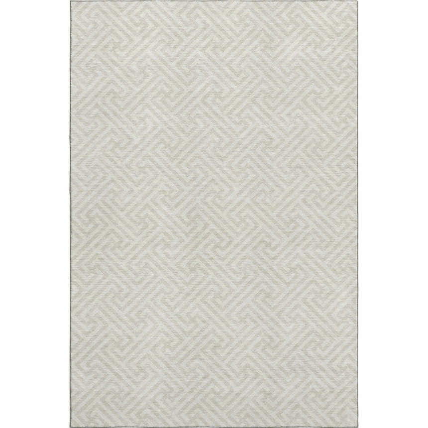 Close-up of Dalyn Luxury The Reserve TR5 Beige Washable Area Rug with a subtle geometric maze pattern.