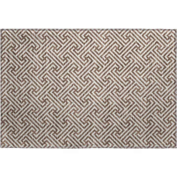 Close-up of Dalyn Luxury The Reserve TR5 Coffee Washable Area Rug with a geometric pattern in beige and coffee colors.