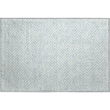 Dalyn Luxury The Reserve TR5 Sky Washable Area Rug with a geometric pattern in sky blue and white.
