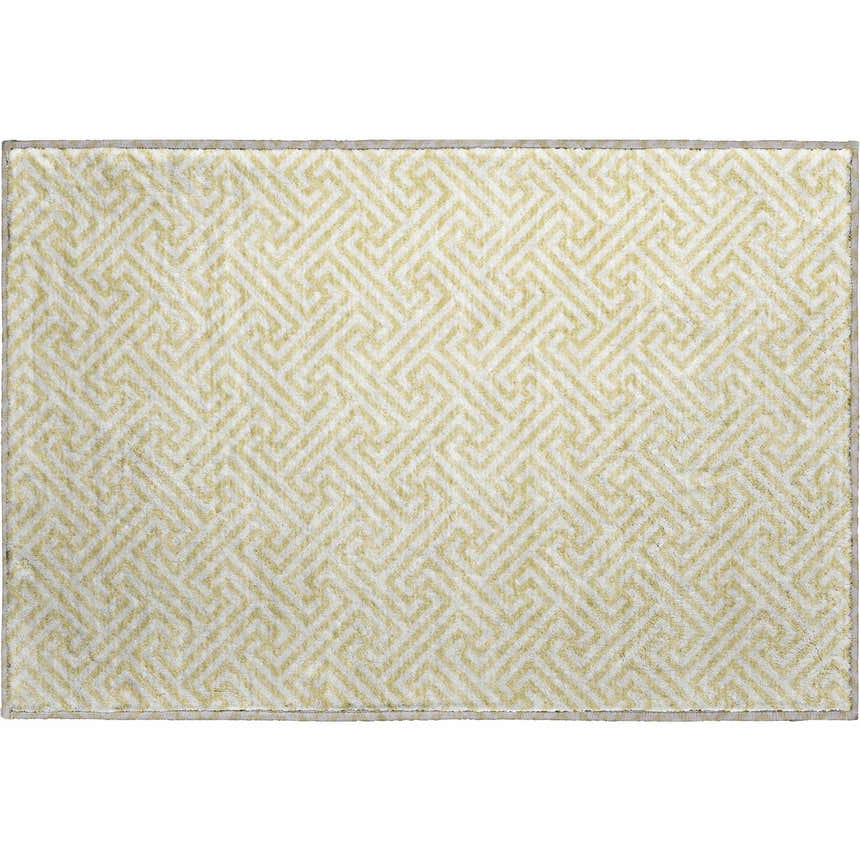 Close-up of the Dalyn Luxury The Reserve TR5 Wheat Washable Area Rug. Geometric pattern in wheat and white.