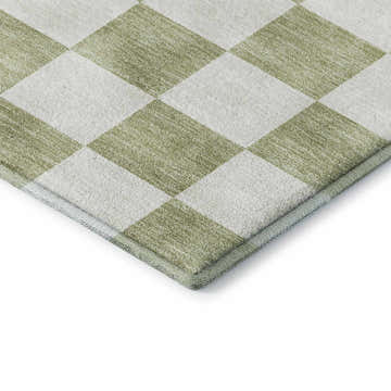 Close-up of Dalyn Luxury The Reserve TR7 Aloe Washable Area Rug with geometric aloe and white diamond pattern.