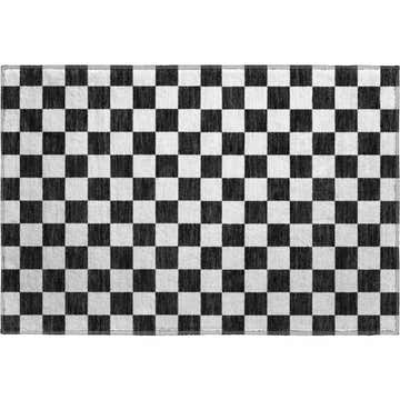 Dalyn Luxury The Reserve TR7 Black Washable Area Rug with a black and off white checkerboard geometric pattern.