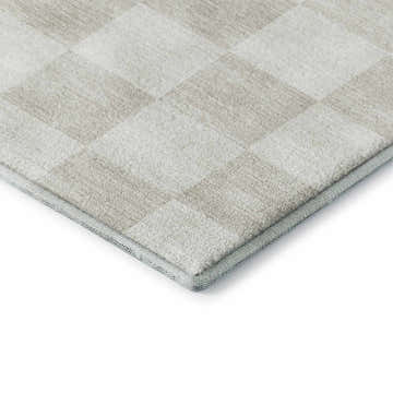 Close-up of the beige and chestnut Dalyn Luxury The Reserve TR7 Linen Washable Area Rug's geometric pattern.