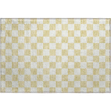 Close-up of the Dalyn Luxury The Reserve TR7 Wheat Washable Area Rug with a geometric checkerboard pattern.
