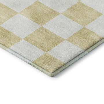 Close-up of Dalyn Luxury The Reserve TR7 Wheat Washable Area Rug with a geometric diamond pattern in wheat and off-white.
