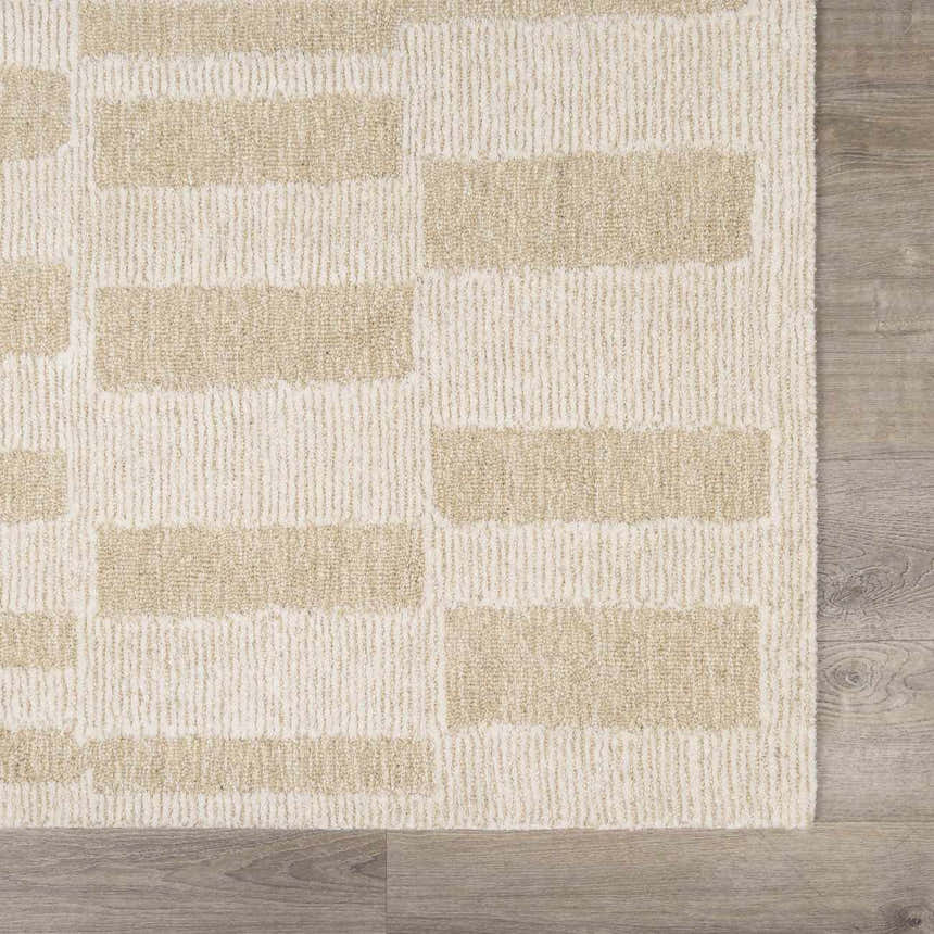 Close-up of the Teige Light Silver Area Rug. Features a textured, contemporary design with light silver and sterling gray hues. Swatch