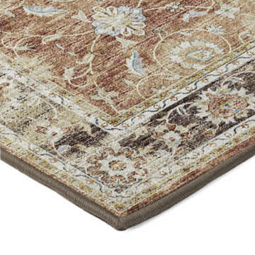 Close-up of the Dalyn Indoor/Outdoor Tuscany TU14 Paprika Area Rug. Features beige, brown, and paprika floral pattern.