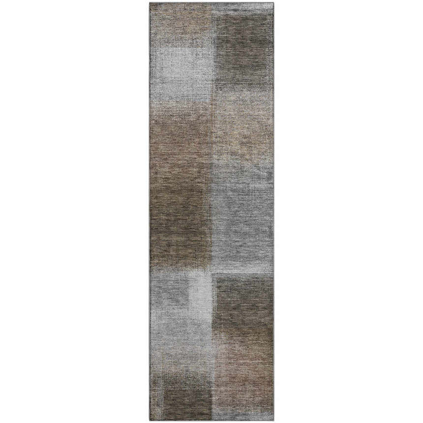 Close-up of the Dalyn Luxury Indoor/Outdoor Trevi TV10 Pewter Washable Area Rug with beige, brown, and gray patchwork design.