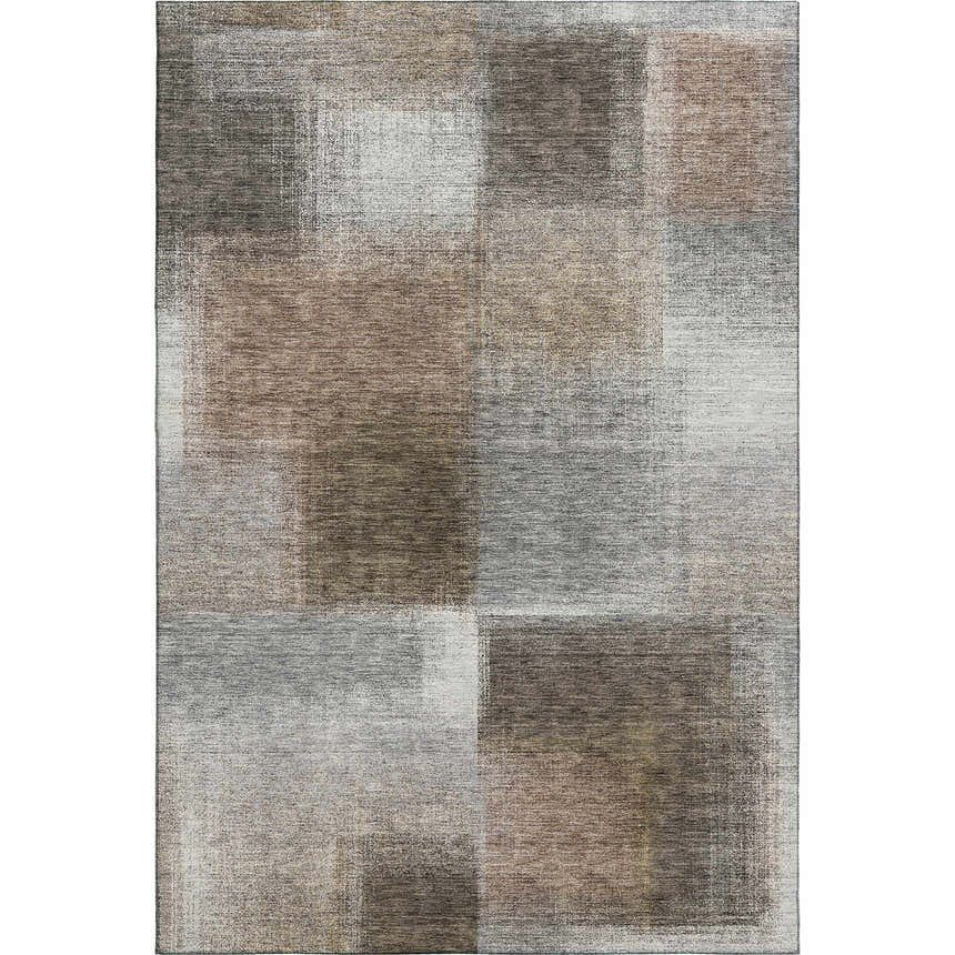 Close-up of Dalyn Luxury Trevi TV10 Pewter Washable Area Rug featuring beige, brown, gray, and ivory geometric pattern.