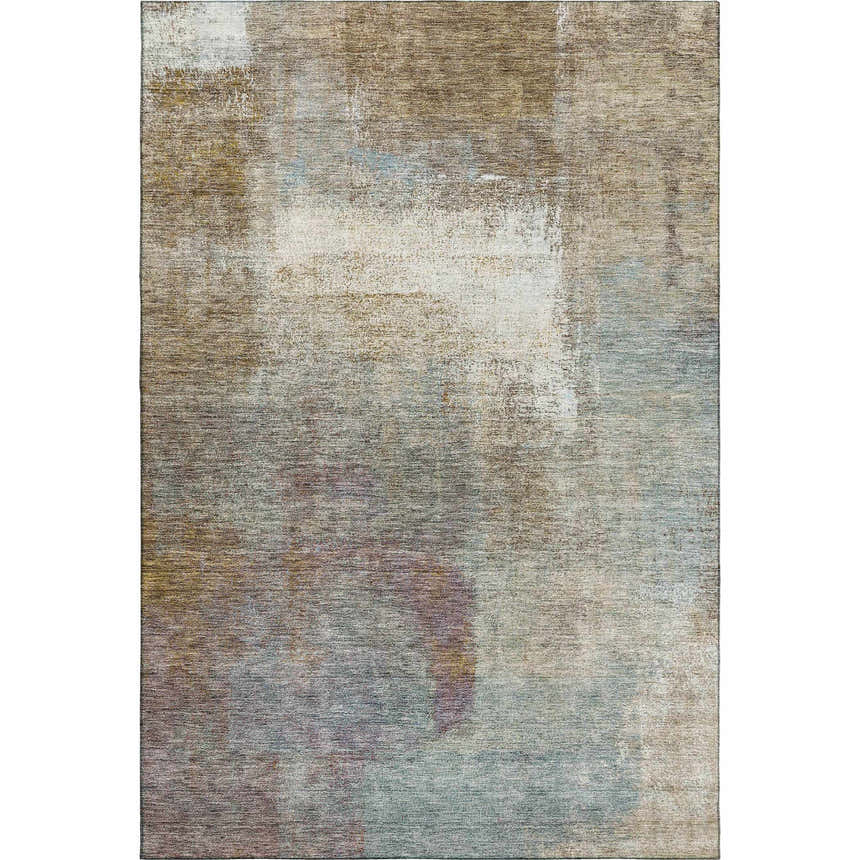 Dalyn Luxury Trevi TV12 Mocha Washable Area Rug with beige, brown, and blue abstract design.