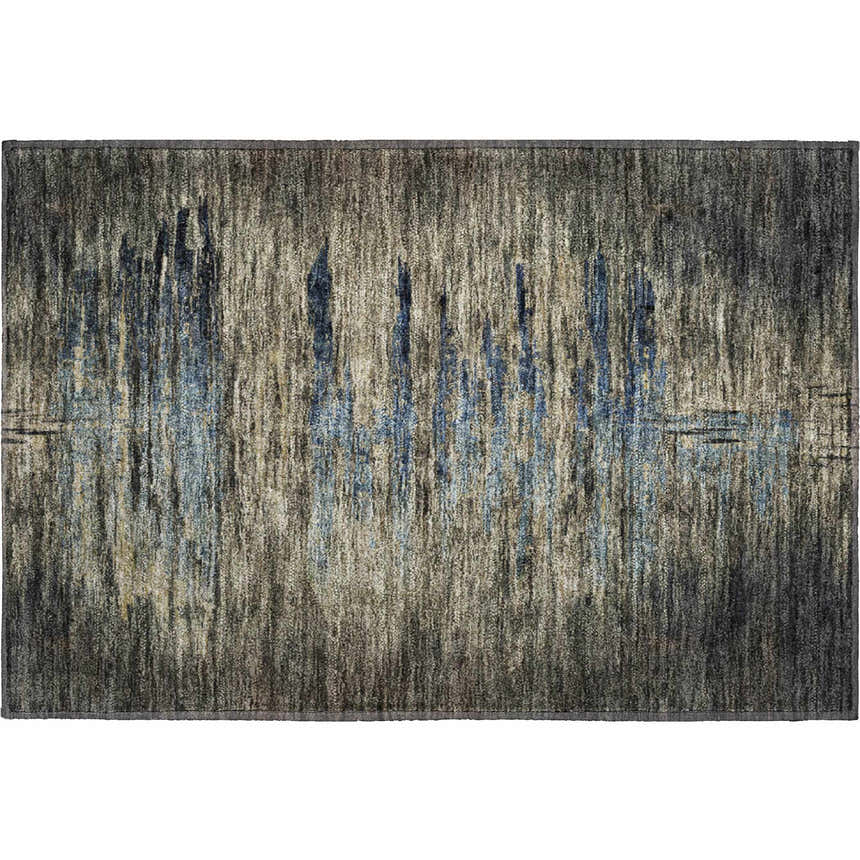 Close-up of the Dalyn Luxury Trevi TV14 Coffee Washable Area Rug with coffee, denim, and ivory abstract design.