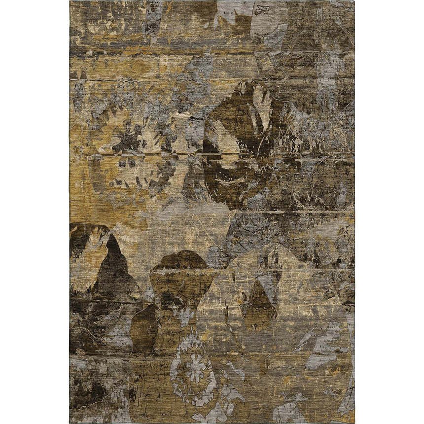 Dalyn Luxury Trevi TV15 Mocha Washable Area Rug with beige, brown, gold, and gray abstract floral pattern.