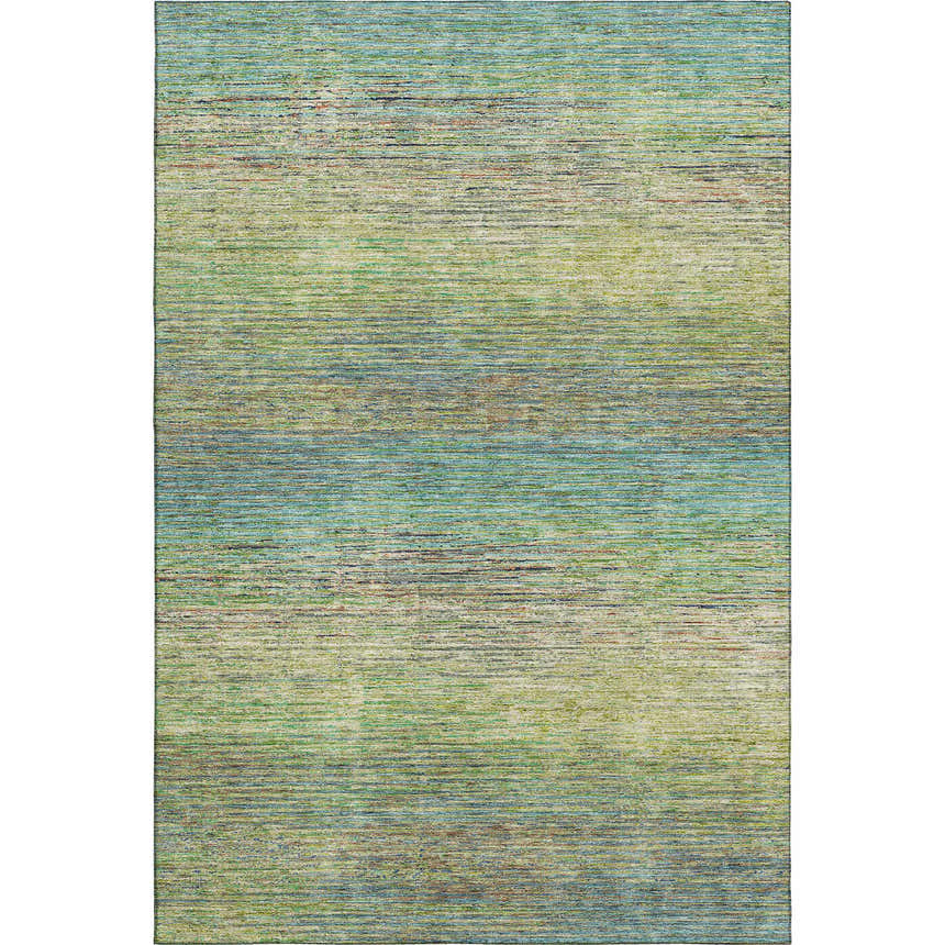 Close-up of Dalyn Luxury Trevi TV1 Aloe Washable Area Rug. Horizontal stripes of aloe, teal, and green create a textured look.