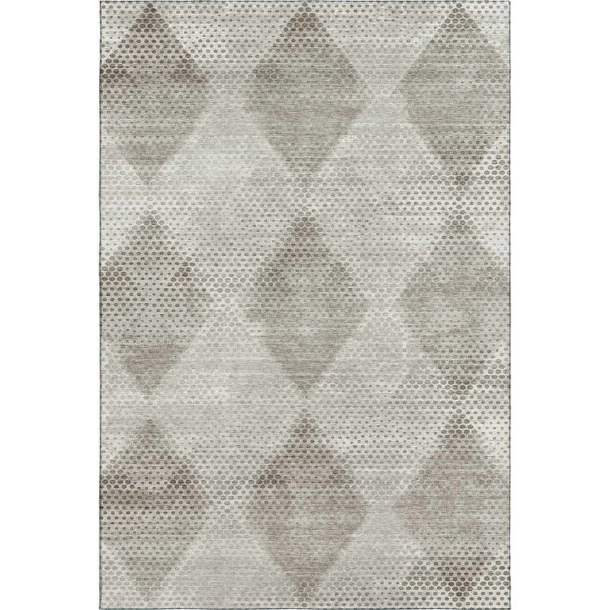 Dalyn Luxury Trevi TV4 Gray Washable Area Rug with diamond pattern and textured dot details in chestnut, silver gray, and taupe.
