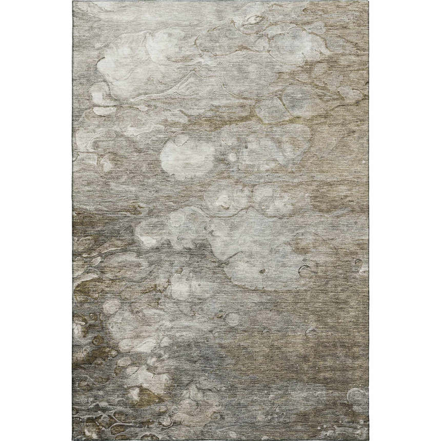 Close-up of the Dalyn Luxury Indoor/Outdoor Trevi TV7 Taupe Washable Area Rug with beige, brown, and silver gray tones.