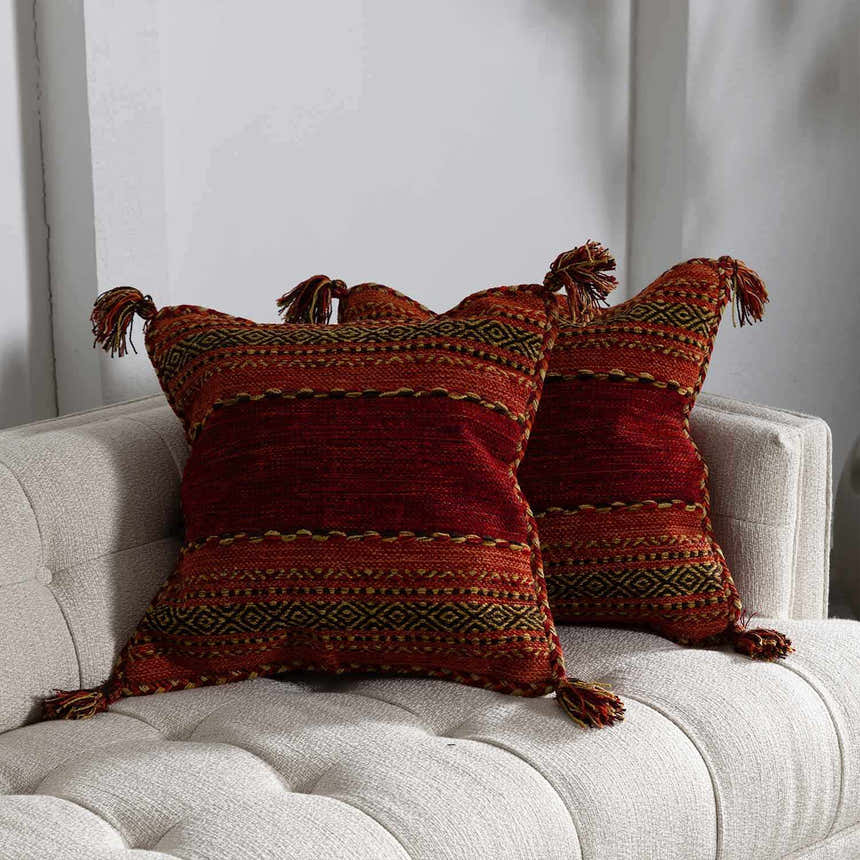 Trussville Red Tribal Tassel Throw Pillow
