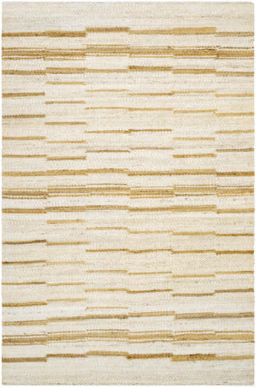 Close-up of Kamey Handmade Becki Owens x LIVABLISS BOKY-2306 Area Rug. Jute rug with beige and tan horizontal stripe pattern. Design-Rectangle-576
