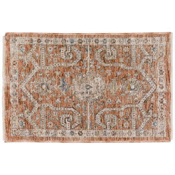 Detailed view of the Dalyn Vienna VI1 Spice Area Rug, featuring a traditional beige, brown, and paprika pattern.
