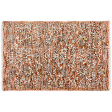 Close-up of the Dalyn Vienna VI9 Paprika Area Rug, a traditional rug with beige, brown, and paprika floral patterns.