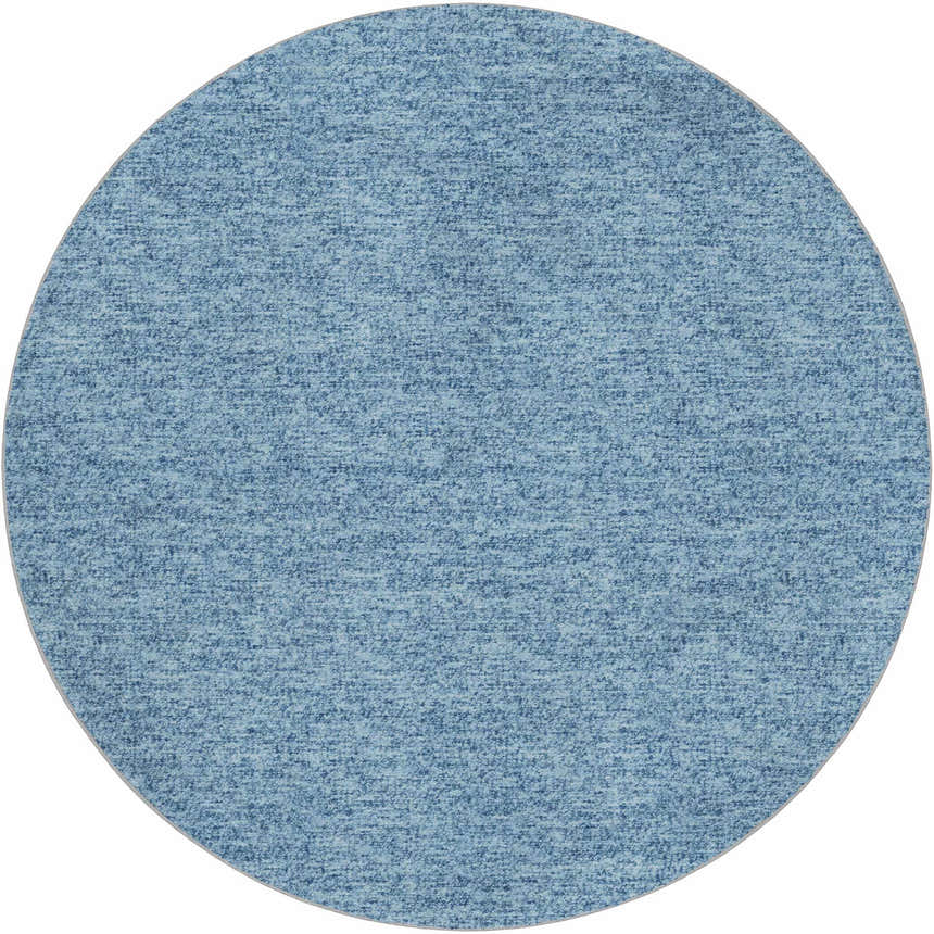 Round Dalyn Luxury Voyage VY2 Denim Washable Area Rug with a subtle denim blue texture.