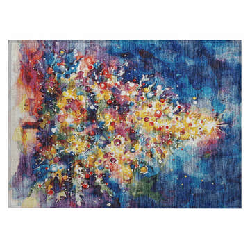 Dalyn Wonderland Navy Washable Area Rug with a colorful Christmas tree design in red, gold, green, and blue hues.