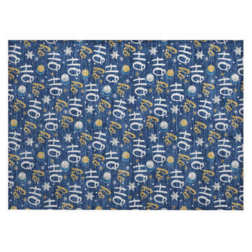 Dalyn Wonderland WN18 Navy Washable Area Rug close-up. Holiday style rug with gold, off-white, and silver gray
