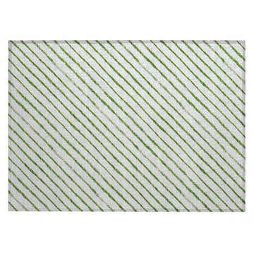 Close-up of Dalyn Wonderland WN27 Green Washable Area Rug with a diagonal striped pattern.