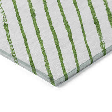 Close up of Dalyn Wonderland WN27 Green Washable Area Rug with green stripes on a light background.