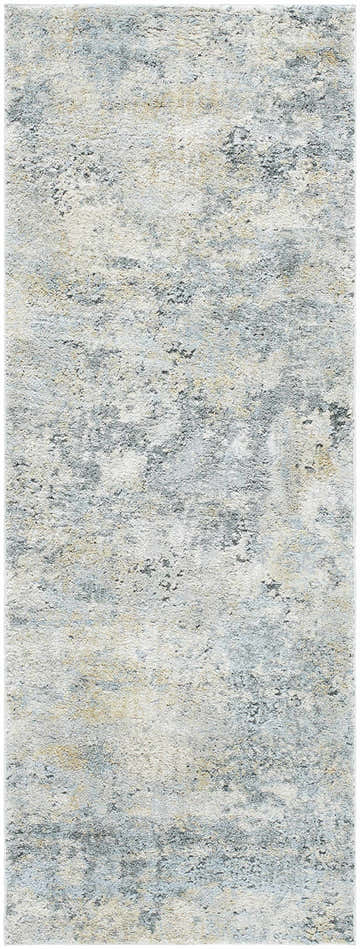Close-up of the Adamma Thick Luxe Rug, showcasing its gray, blue, and tan contemporary pattern and plush texture. Design-Runner-2773