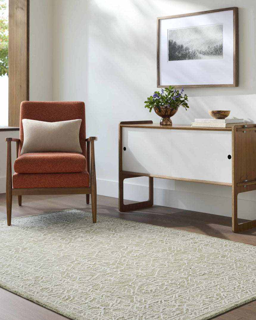 Yadid Green Wool Area Rug