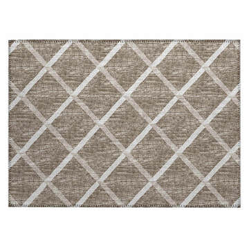 Close-up of Dalyn Machine Indoor/Outdoor York YO1 Taupe Washable Area Rug with beige, ivory, and light brown diamond pattern.