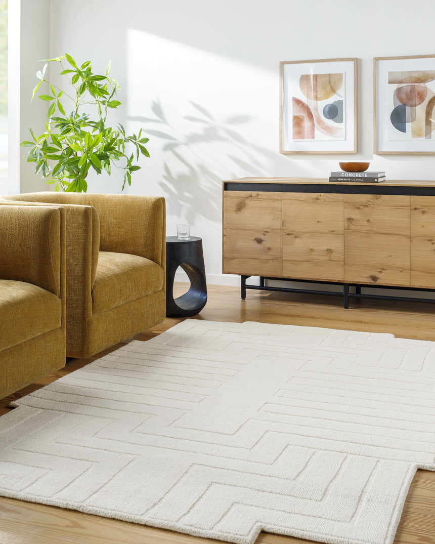 Made to Order Custom Size Yavor White Geometric Area Rug