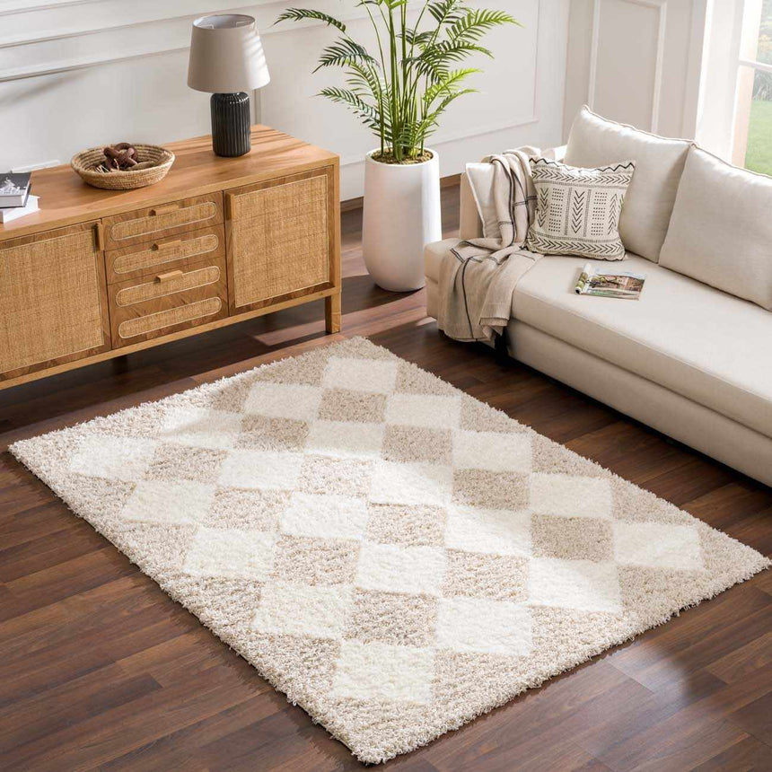 Zahur Cream & Beige Diamond Area Rug