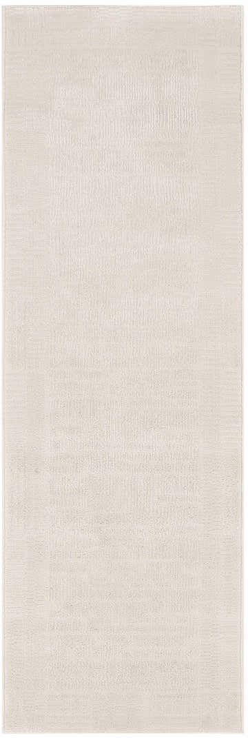 Close-up of the Nourison Nordic Ivory rug. Modern, machine-made runner with a subtle textured pattern.