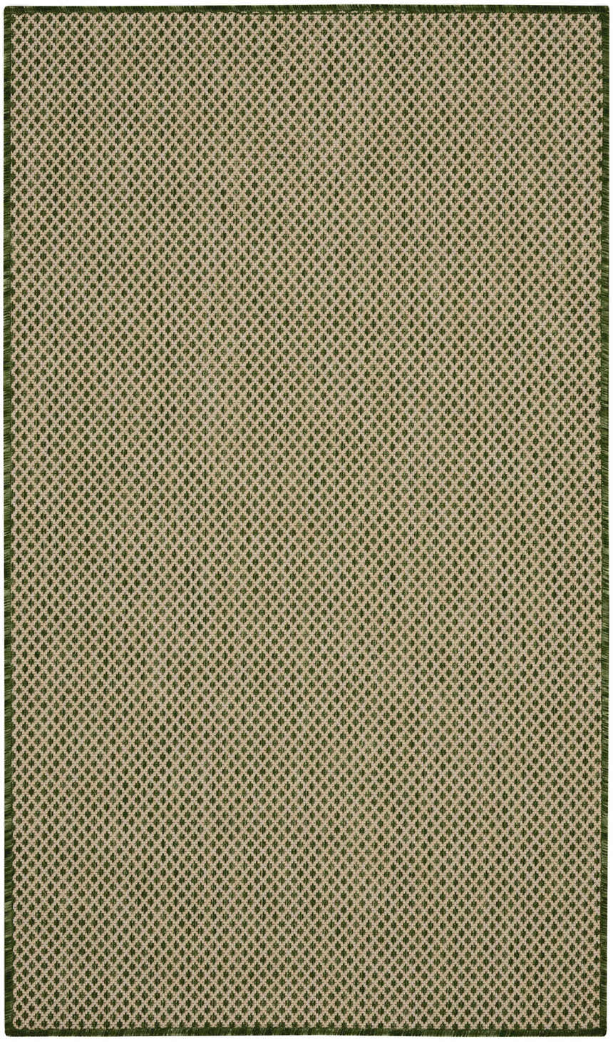 Close-up of the Nourison Courtyard Green Modern Area Rug, showcasing its diamond pattern and textured weave.