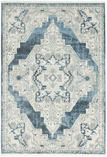 Close-up of the Nourison Carina Blue Grey Vintage Indoor Area Rug, featuring a distressed geometric pattern.