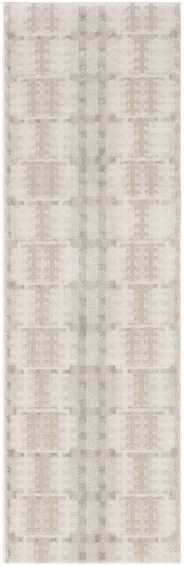 Close-up of Nourison Nordic Ivory Multicolor rug with a modern grid pattern in chestnut on a pile texture.