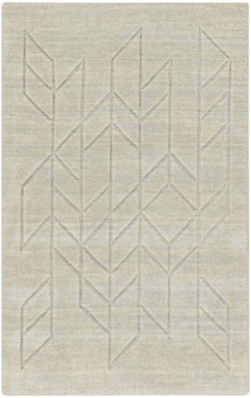 Close-up of the Nourison Alessia Sage Rug. Muted sage wool rug with a geometric, mid-century modern design. Handmade texture.