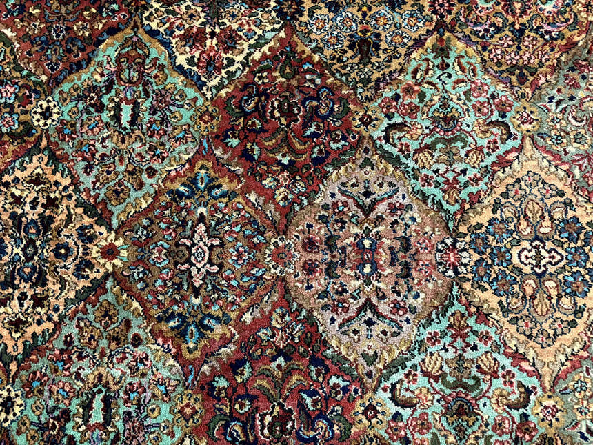 Karastan Rug Multicolor Panel Kirman #717, 8.8 x 12 Karastan Carpet, Vintage Multipanel Kirman, Original 700 Series, Wool, Vintage