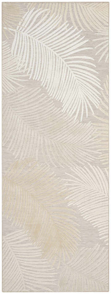 Close-up of the Nourison Suncoast Beige Tropical Area Rug featuring a subtle palm leaf pattern and soft neutral tones.