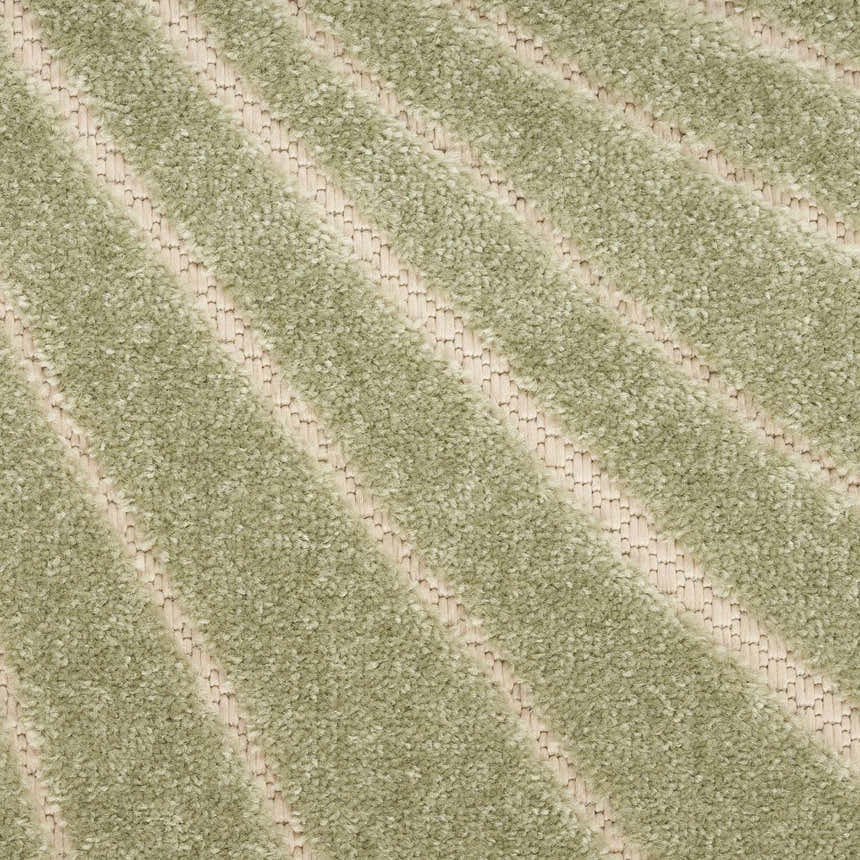 Close-up of the Nourison Aloha Green Yellow Outdoor Area Rug showing texture and diagonal stripe pattern.