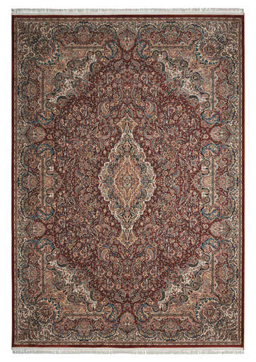 Detailed Nourison Persian Palace Terracotta Persian rug featuring a burnt orange, intricate floral and paisley design.