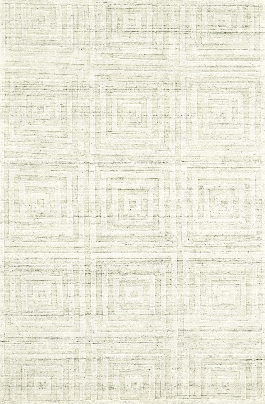 Close-up of Feizy Gramercy Ivory Area Rug. Hand-woven viscose rug with a modern geometric square pattern. Design-Rectangle