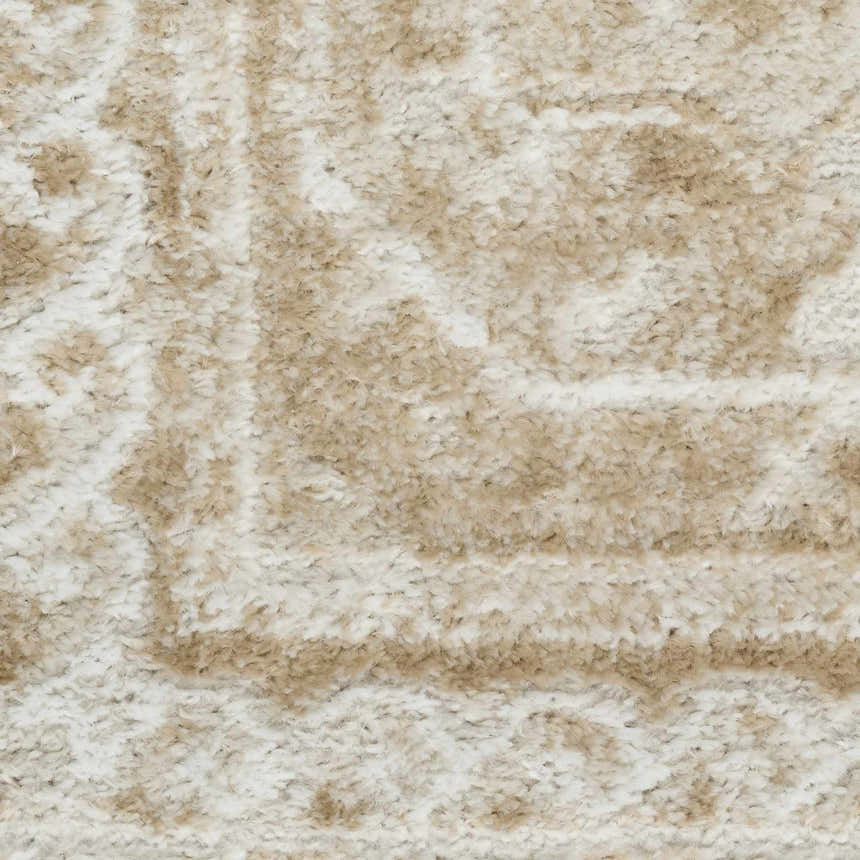 Close-up of the high pile Nourison Dekor Cream Beige Vintage Indoor Area Rug, showing its soft texture and subtle pattern.
