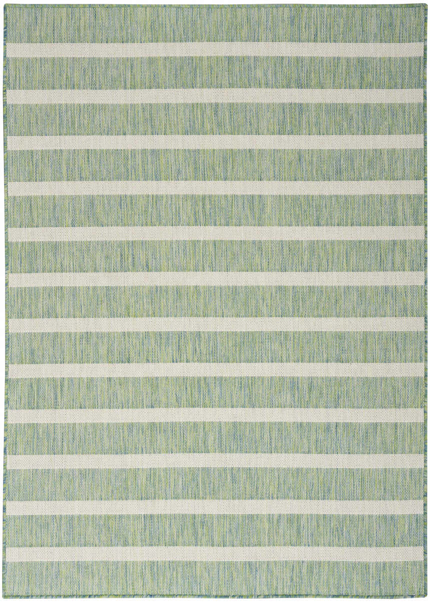 Close-up of Nourison Positano Blue Green Ivory rug featuring a striped pattern and woven texture.