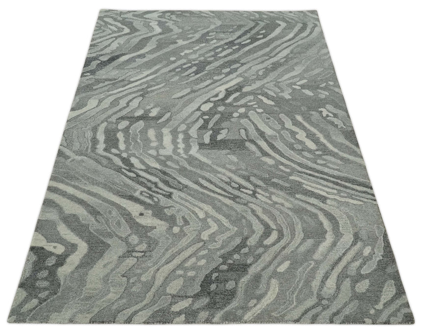 Abstract Modern Hand Tufted 2x3, 3x5, 5x8, 6x9, 8x10 and 9x12 Woolen Beige, Silver and Gray Area Rug | MIR3