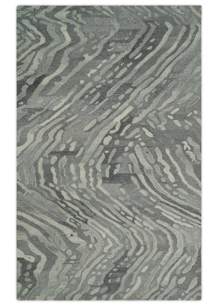 Abstract Modern Hand Tufted 2x3, 3x5, 5x8, 6x9, 8x10 and 9x12 Woolen Beige, Silver and Gray Area Rug | MIR3